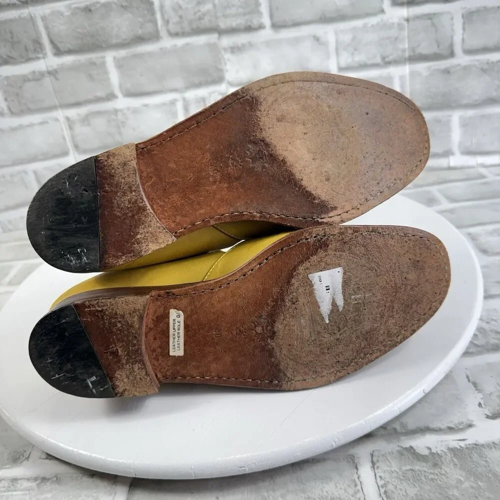 Basco Made in Italy Women's 40- 9/9.5 US Yellow Leather T Strap Fisherman Loafer